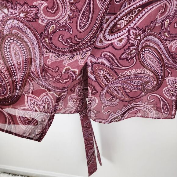 Valerie Stevens Robe Mauve Chiffon Paisley Print Lace Accent Cuffs Size L - Picture 13 of 15